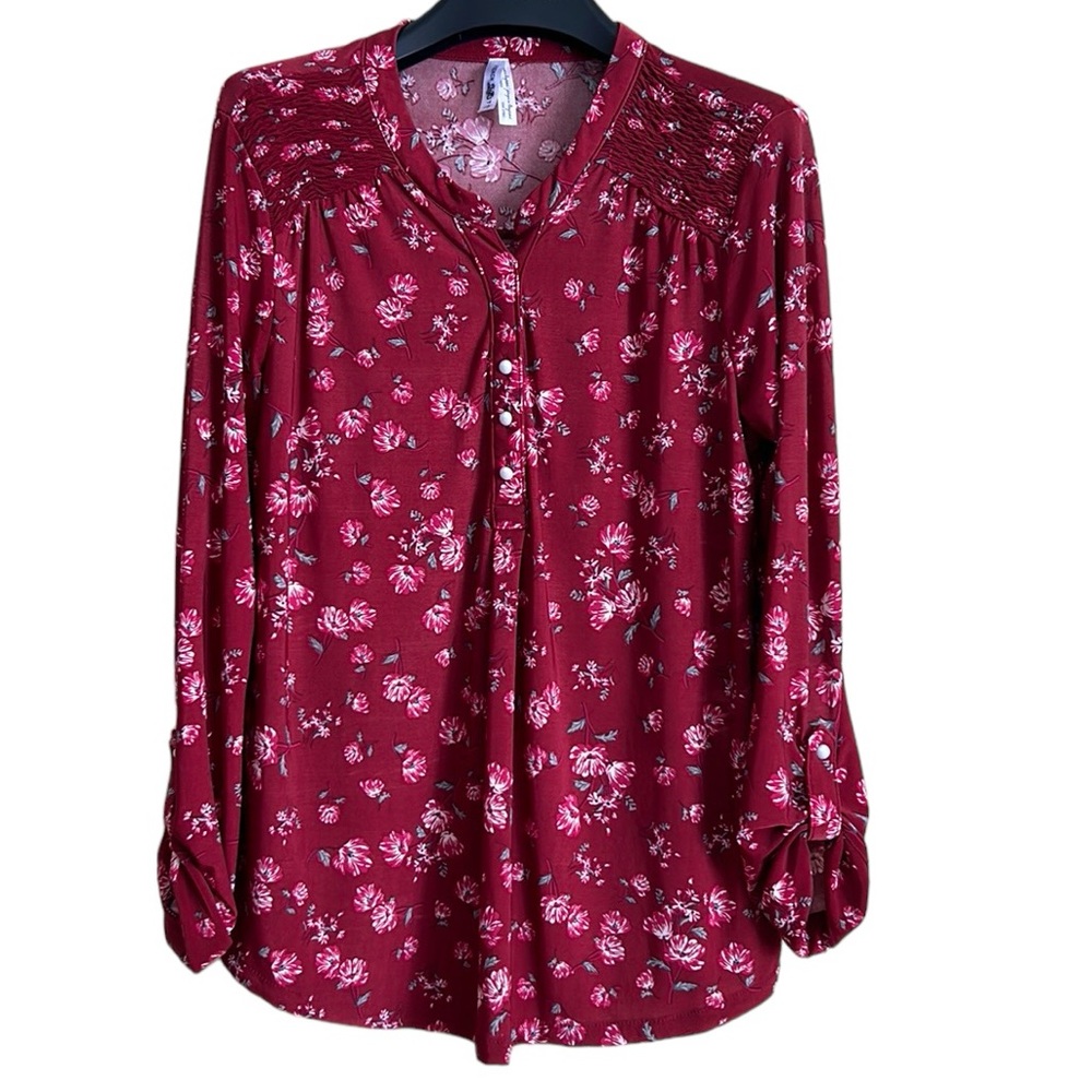 French Twist‎ women’s blouse pullover floral stretch 3 button